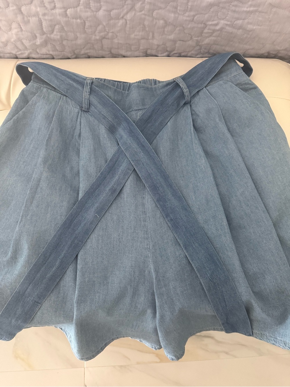 Alice Blue Light Blue Denim Pinafore Skirt-Shorts